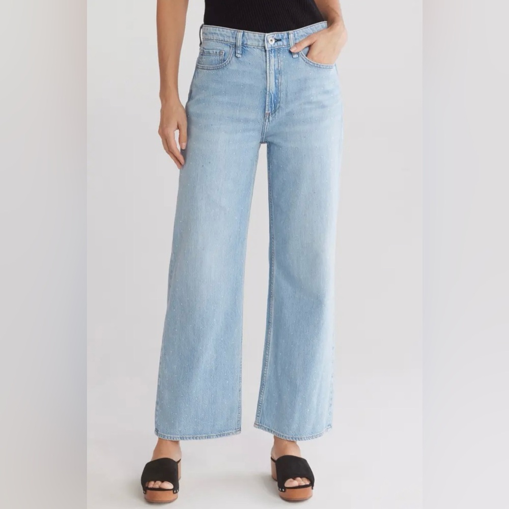 Rag & Bone Lori lightweight wide leg Jean in bejeweled light wash.